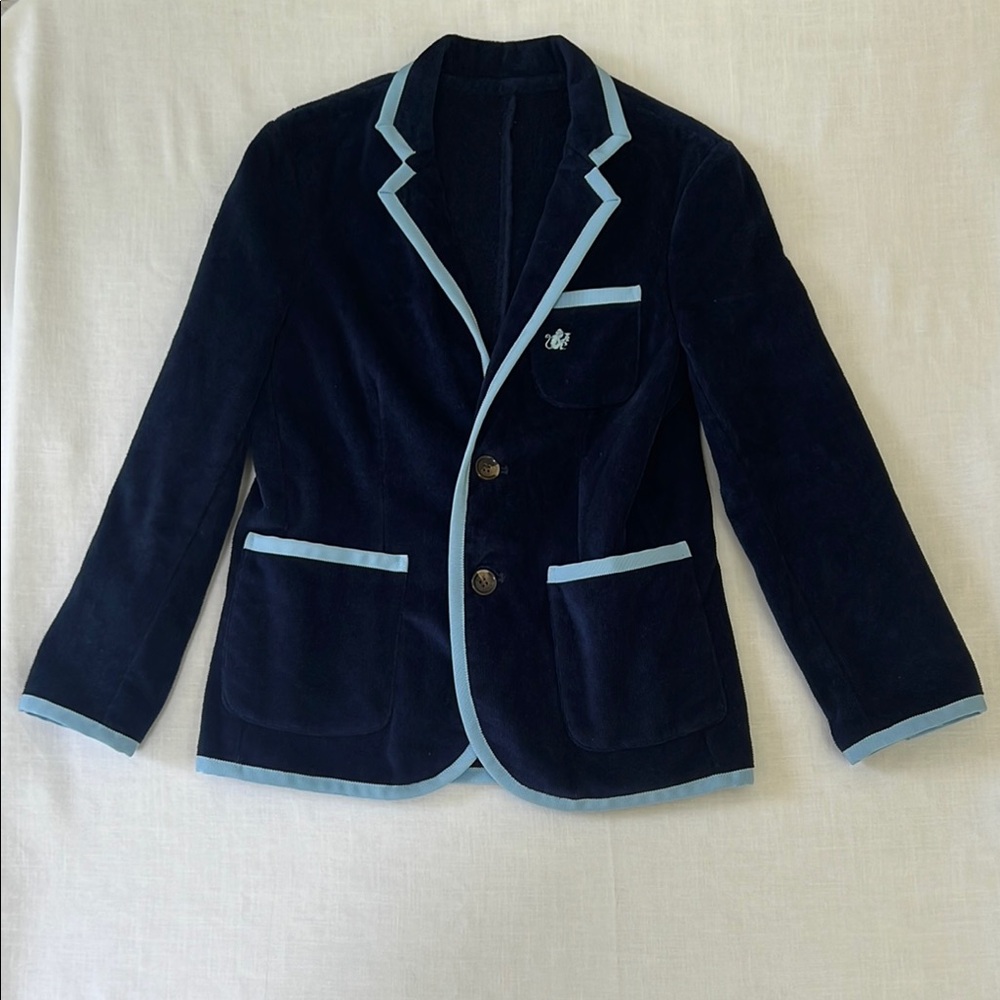 Bask Navy Terry Cloth Blazer with Light Blue Trim. Size 8